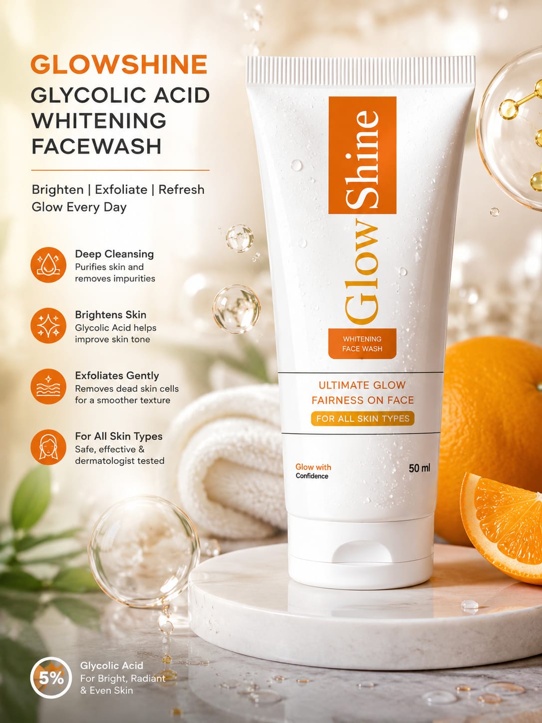 GLOWSHINE GLYCOLIC ACID WHITENING FACEWASH